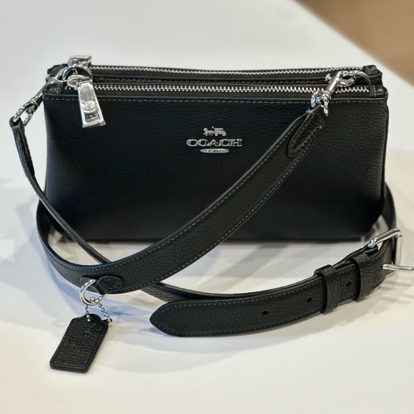 Coach Handbags - COACH Double Zip Crossbody in Refine Pebble Leather NWOT